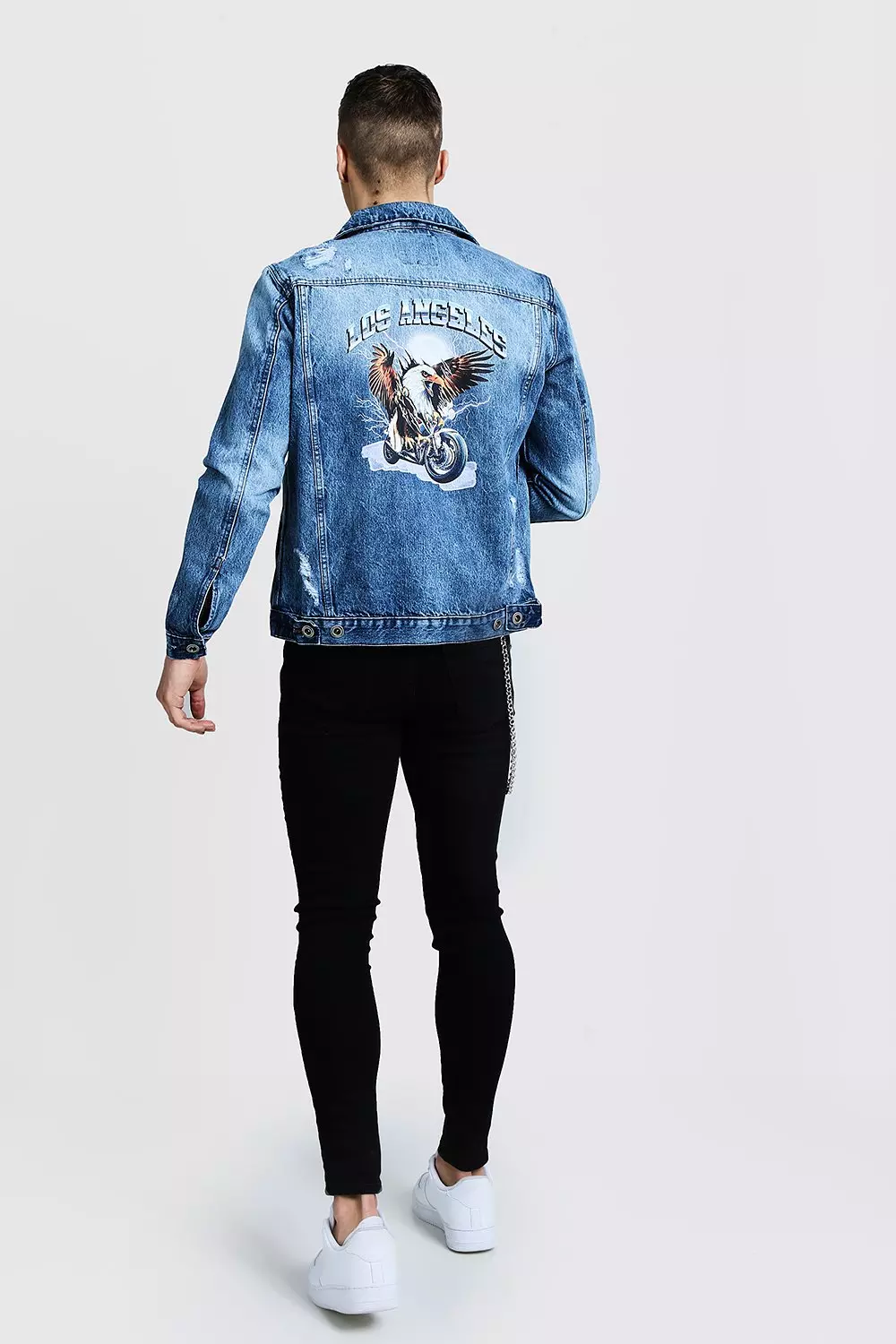 Mens denim jacket store with back print